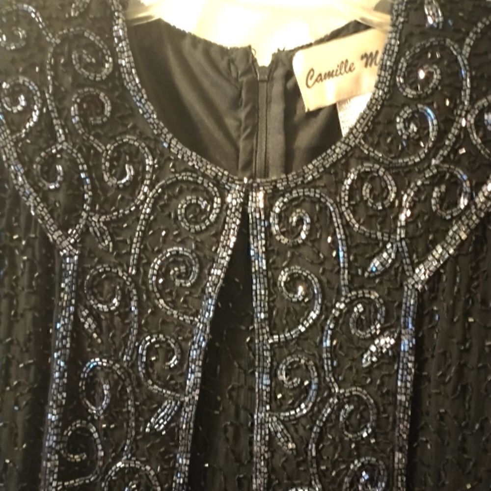Camille Marie Vintage Blackbeaded Gown Long Column Dress Size Pm — image 5 of 8